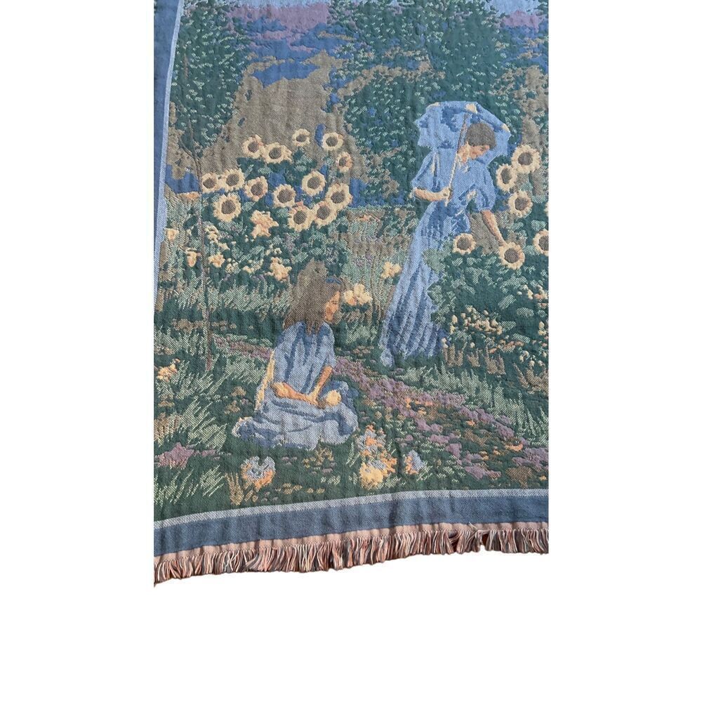Monet Cotton Jacquard Tapestry Throw Triple Weave Bradlees  w/ Fringe Trim Edges - Picture 5 of 9